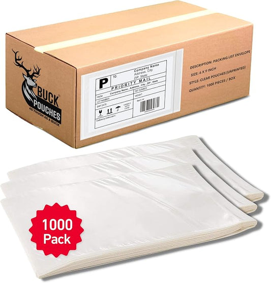 1000 Pack 6"x9" Shipping Label Sleeves – Clear Self-Adhesive Packing Slip by BuckUSA