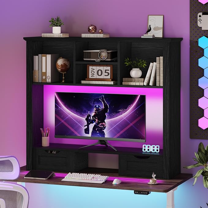 Desk Shelf with Computer Monitor Stand, 37.4''W Desktop Bookshelf Display Rack - Image 8