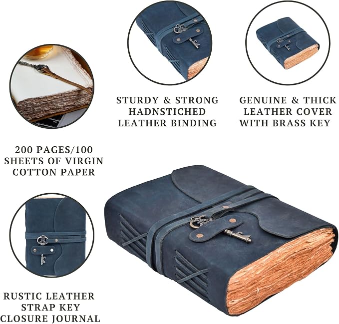LEATHER VILLAGE Vintage Leather Journal – 200 Handmade Vintage Deckle Edge - Image 4
