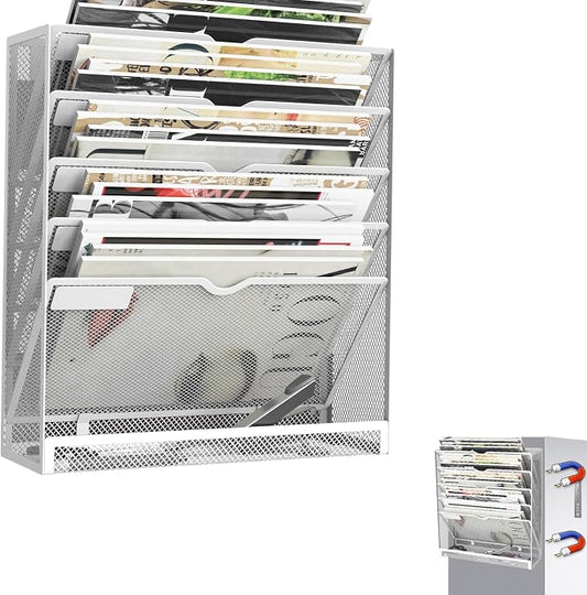 KZWKRG 6 Tier Magnetic File Holder, Large Capacity Mesh Hanging Wall Organizer by Unknown