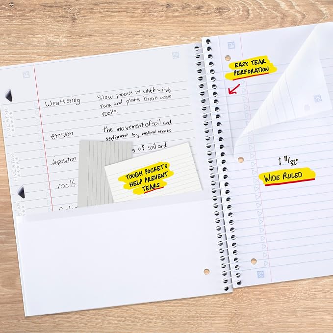 Five Star Spiral Notebook + Study App, 1 Subject, Wide Ruled Paper, 80 Sheets - Image 5