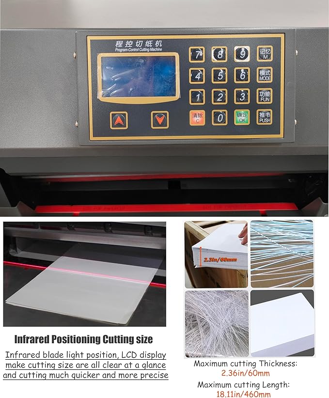 INTSUPERMAI Electric Paper Cutter Heavy Duty Paper Trimmers Guillotine with 40-460mm 1.57-18.11inch Cutting Size Digital Numerical Control Commercial Paper Stack Cutter Trimmer for Paper Cutting 110V-DeskLoop Office