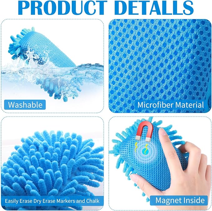 Sherr 18 Pcs Microfiber Shag Magnetic Dry Erase Erasers Washable Whiteboard - Image 3