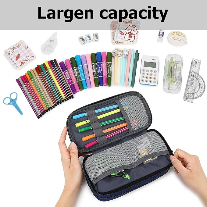 Large Capacity Pencil Case Multi-Slot Pencil Pouch Durable Pencil Box Portable Office Pen Bag with Zipper-DeskLoop Office