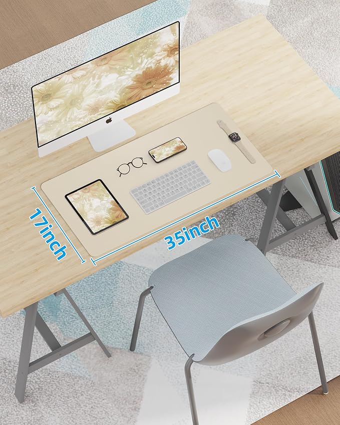 AFIING Leather Desk Pad Protector, Mouse Pad, Office Desk Mat, Non-Slip PU - Image 2