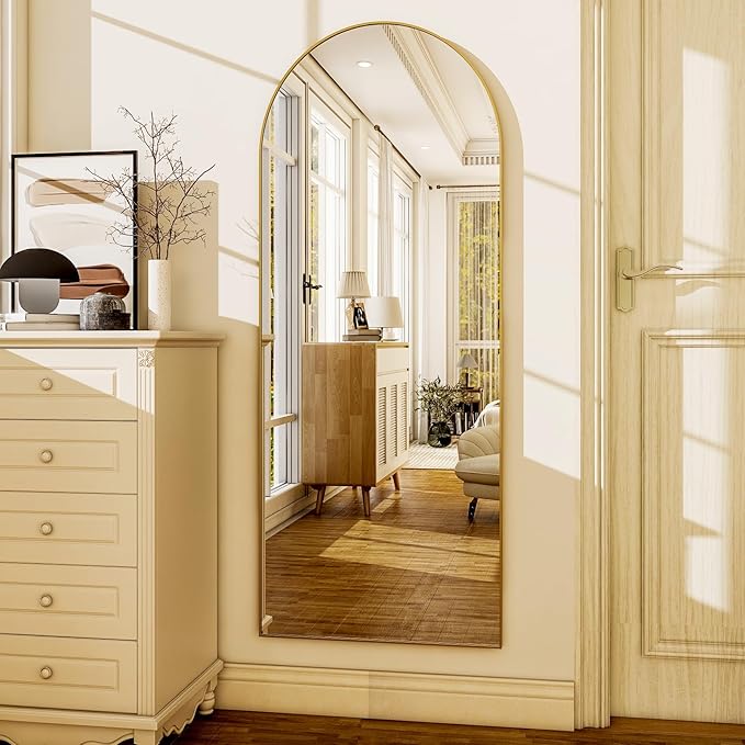 HARRITPURE Arched Full Length Mirror - 64"x21" Free Standing Leaning Mirror Hanging Mounted Aluminum Frame Modern Home Decor for Living Room Bedroom Cloakroom, Gold-DeskLoop Office