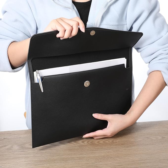 PU Leather A4 File Document Holder, A4 File Folder Waterproof Portfolio - Image 6