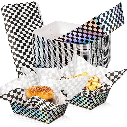 Geosar 100 Pcs Gingham Party Supplies Disposable Paper Food Trays Bulk by Geosar