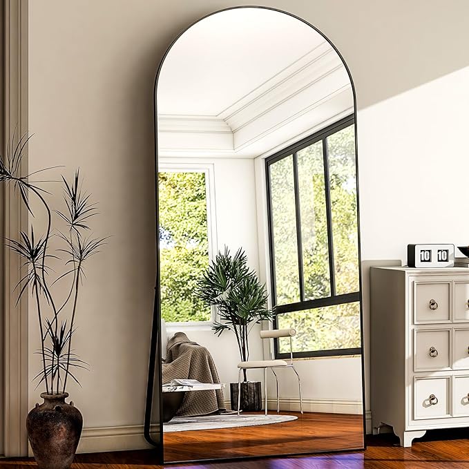 HARRITPURE 78" x 35" Arched Full-Length Mirror - Black Oversized Floor Mirror Free Standing Aluminum Frame Full Body Mirrors for Bedroom Cloakroom-DeskLoop Office