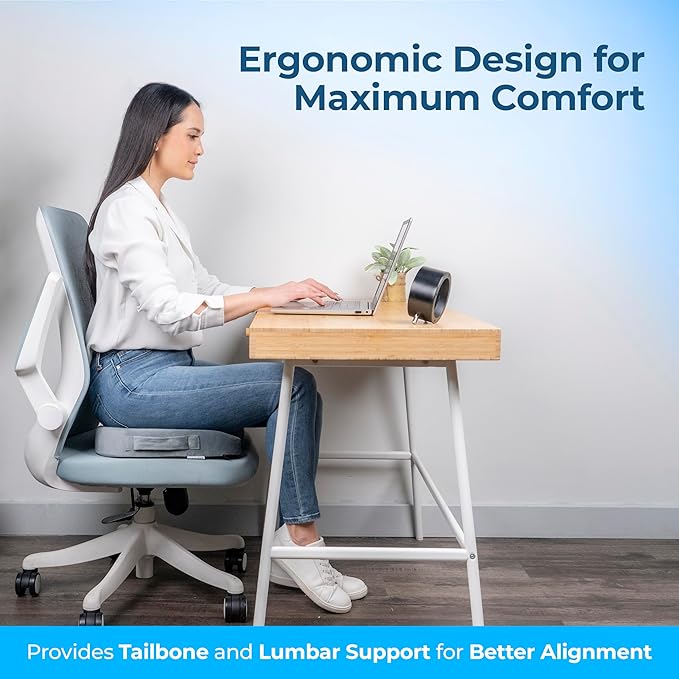 LuminaRest® Gel Enhanced Seat Cushion for Long Sitting – CertiPUR-US® Certified Memory Foam – Premium Gel Tailbone Pain Relief Cushion, Adaptable for Office, Car, Airplane & Wheelchair – (Gray)-DeskLoop Office