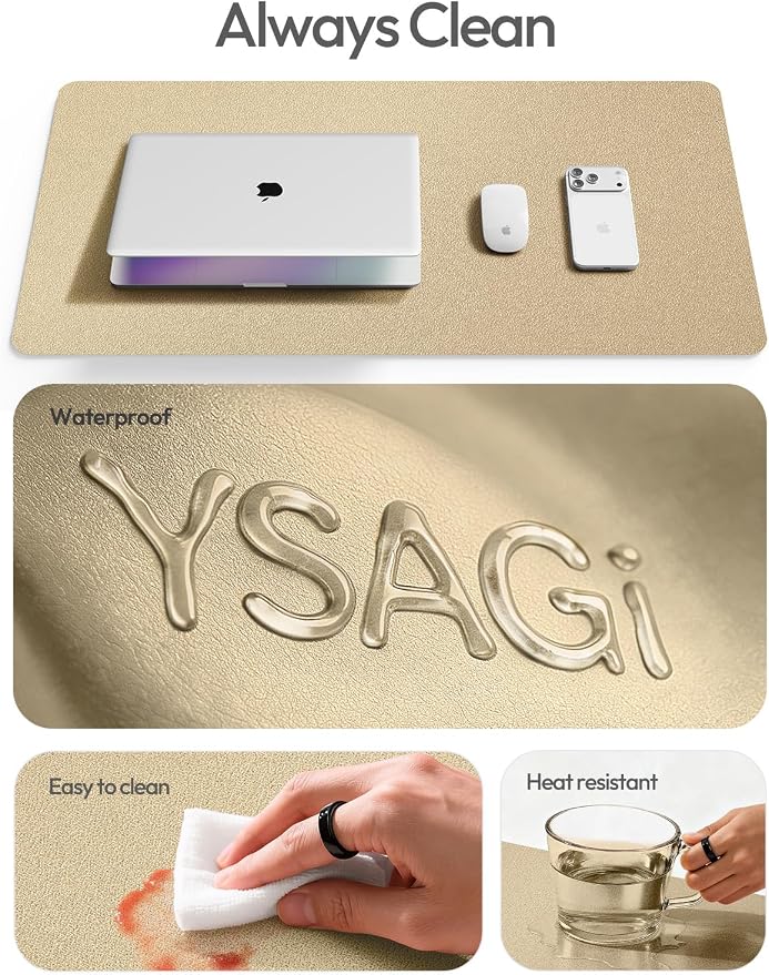 YSAGi Leather Desk Pad Protector, Office Desk Mat, Large Mouse Pad, Non-Slip PU - Image 8