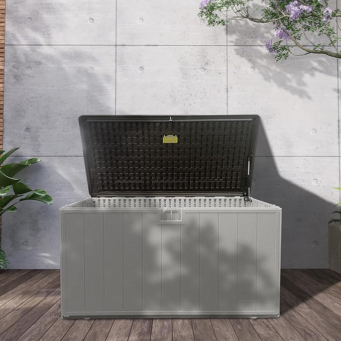 110 Pro Gallon Resin Deck Box, Waterproof Outdoor Storage Bin for Patio, Poolside, and Garden, Lockable & UV-Resistant, Ideal for Small Spaces, Coffee-DeskLoop Office