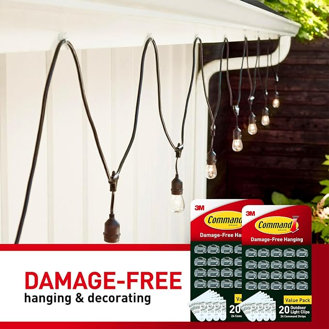 Command Outdoor Light Clips, 40 Clear and 48 Strips, Damage Free Hanging - Image 5