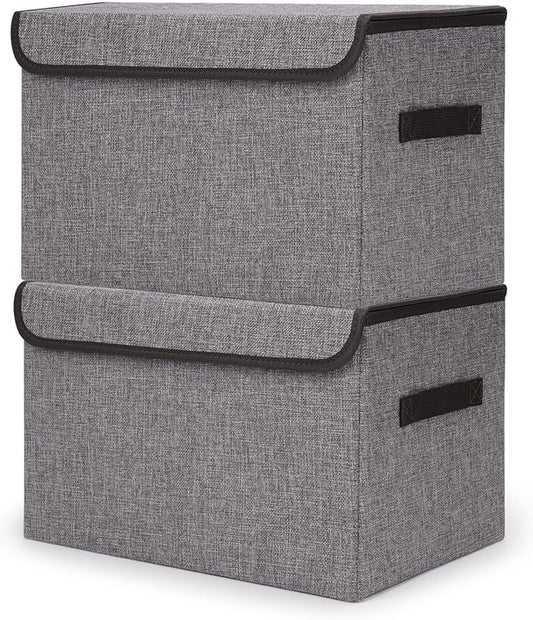 Large 42 Quarts Fabric Storage Bins with Lids [2-Pack] Linen Collapsible Foldable Storage Cubes, Closet Organizer Containers boxes with Handles for Home Office (16.7 x 12 x 12, Gray)-DeskLoop Office