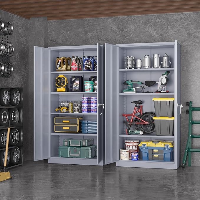 Greenvelly Metal Storage Cabinet with Doors, 72" Lockable Steel Garage Storage Cabinet with Shelves, Dark Grey 36" W x 18" D-DeskLoop Office