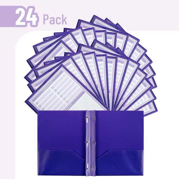 Mr. Pen- Plastic Folders with Pockets and Prongs, 24 Pack, Letter Size | Purple - Image 2