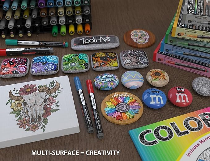 Acrylic Paint Pens 22 Gray Tones Assorted Pro Color Series Markers Set 0.7mm Extra Fine Tip for Rock Painting, Glass, Mugs, Wood, Metal, Canvas, Projects, Non Toxic, Waterbased, Quick Drying-DeskLoop Office