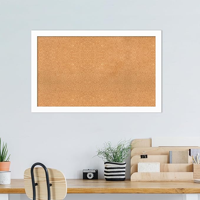 Amanti Art Natural Cork Board for Wall, 27x43 Vision Board with White Frame, Large Corkboard Office Decor for Home Organization, Casual Corkboard Pinboard to Display Items for Home Organization in-DeskLoop Office