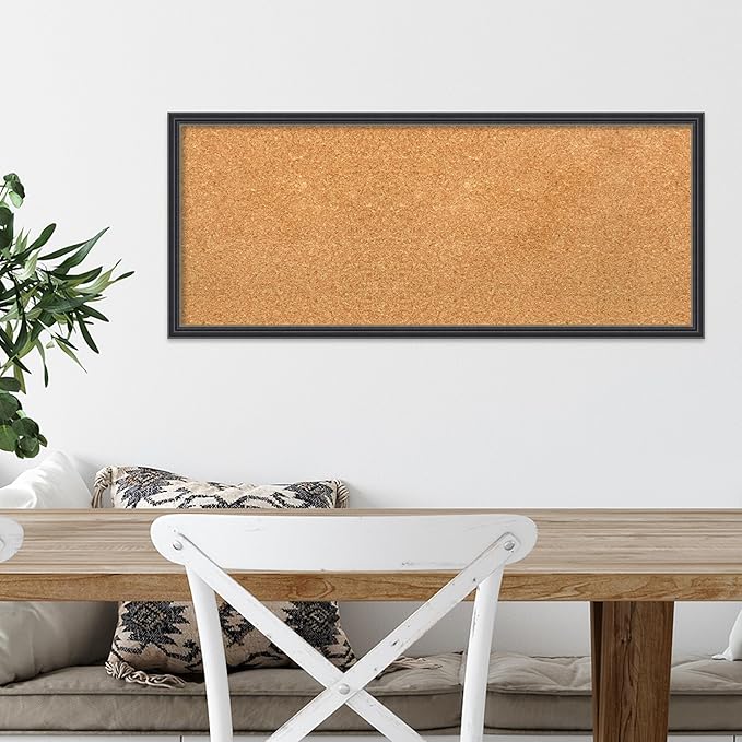 Amanti Art Natural Cork Board for Wall, 13x31 Vision Board with Black Wood Frame, Medium Corkboard Office Decor for Home Organization, Traditional Corkboard Pinboard to display items for home-DeskLoop Office