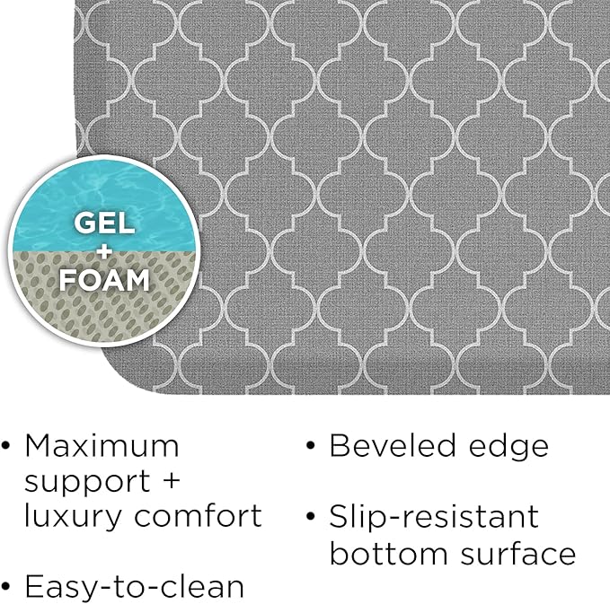 GelPro Elite Premier Anti-Fatigue Kitchen Comfort Floor Mat, 20x36", Trellis Classic Grey-DeskLoop Office