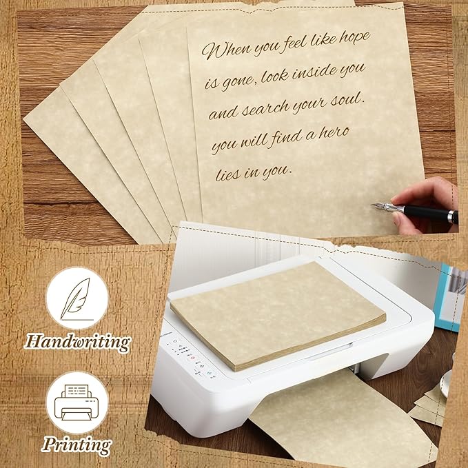 Epakh 200 Pcs Old Age Parchment Paper 8.5 x 11 Inch Standard Letter Vintage Colored Old Parchment Semblance Double Side Printing Paper (Fragrant Wood)-DeskLoop Office