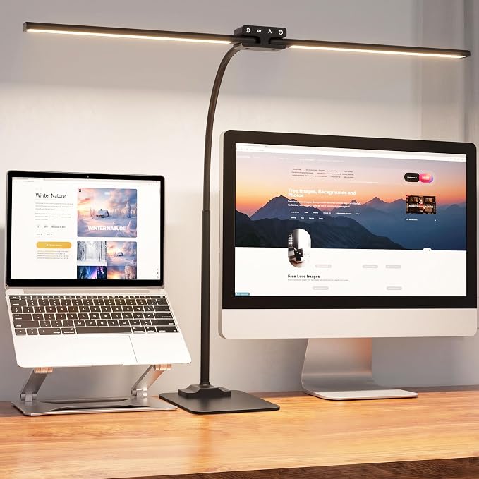 24W Led Desk Lamps with Base for Office Home, 31.5-in Double Head, Dimmable 4 by EppieBasic