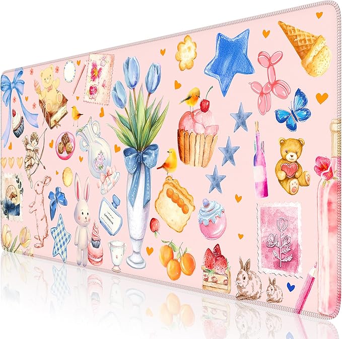 iCasso Pink Desk Mat, Cute Aesthetic Large Mouse Pad, Waterproof Keyboard Pad by iCasso