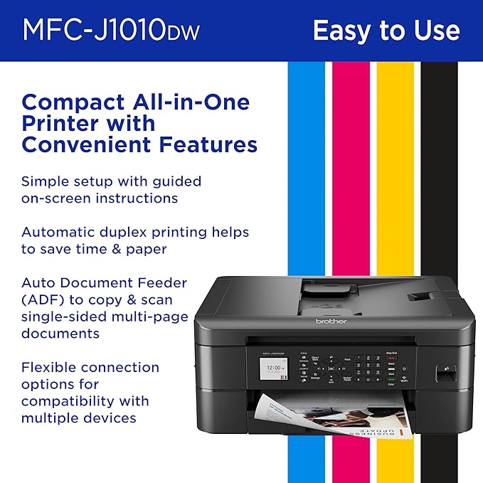 Brother MFC-J1010DW Wireless Color Inkjet All-in-One Printer, Duplex Printing, Mobile & Cloud Print, Compact Design, 1.8" Color Display, Works with Alexa-DeskLoop Office