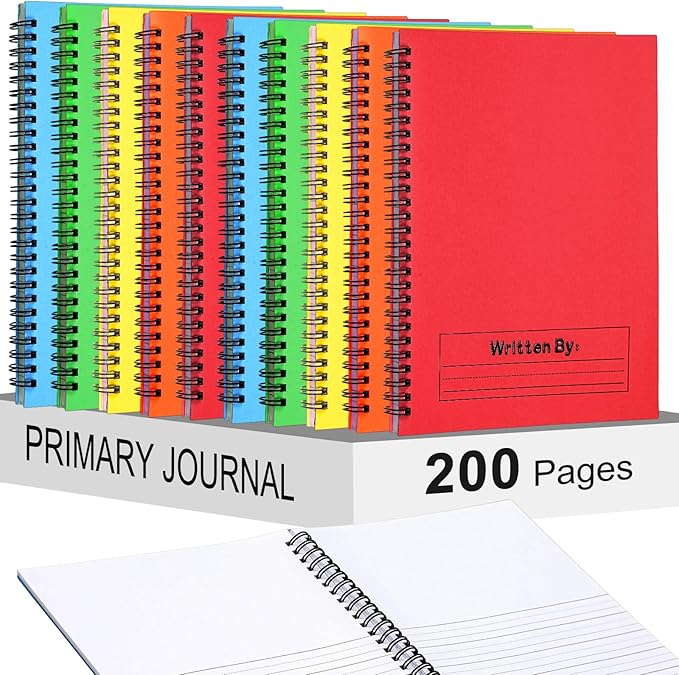 Henoyso 10 Pcs 100/50 Sheets Primary Composition Notebook K-2 Bulk Spiral Primary Journal Drawing Handwriting Practice for Kids Kindergarten 1st 2nd Back to School Supplies (Bright Color,100 Sheets)-DeskLoop Office