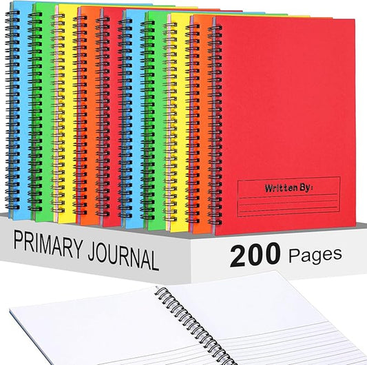 Henoyso 10 Pcs 100/50 Sheets Primary Composition Notebook K-2 Bulk Spiral Primary Journal Drawing Handwriting Practice for Kids Kindergarten 1st 2nd Back to School Supplies (Bright Color,100 Sheets)-DeskLoop Office