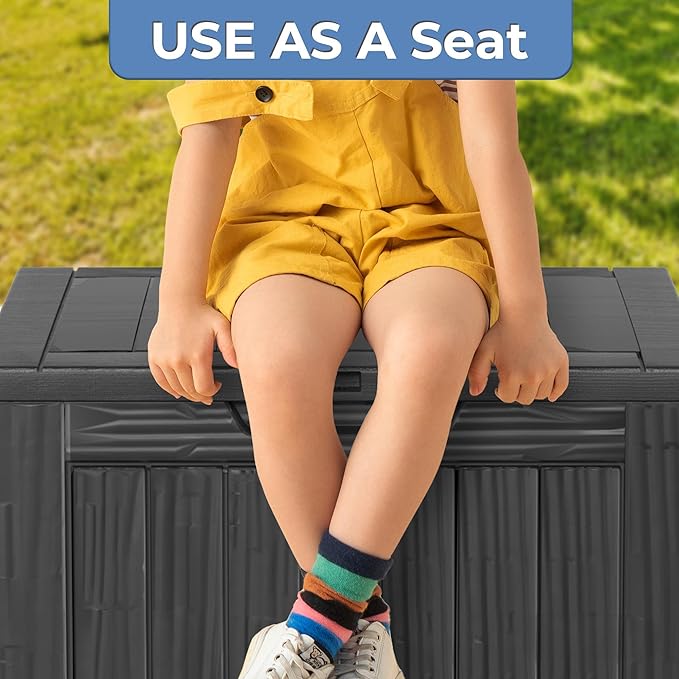 35 Gallon Outdoor Storage Box Waterproof Lockable Resin Deck Box Large, Patio Storage Bin for Pool Accessories Cushion Furniture, Garden Tools, UV-Resistant Outside Delivery Black-DeskLoop Office