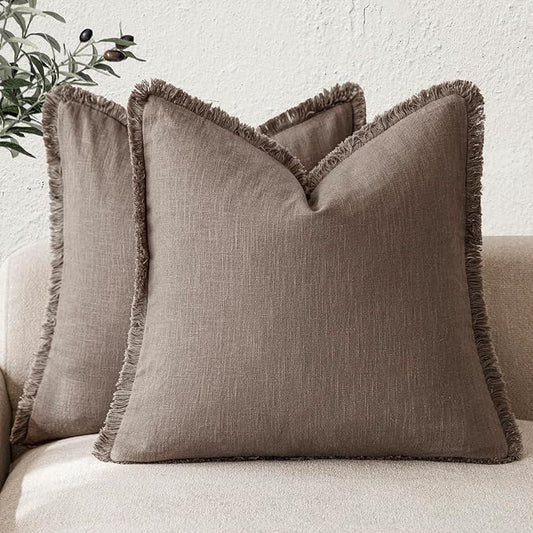 Foindtower Set of 2 Decorative Linen Fringe Throw Pillow Covers Cozy Farmhouse by Foindtower