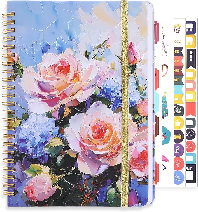 Lined Spiral Notebook, 140 Pages College Ruled Journal for Women A5 Journaling Notebooks for Work & Note Taking Perfect for Men Women Office Home School, 5.9" x 8.3"-Pink Flower-DeskLoop Office