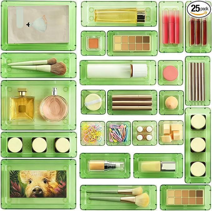 Vtopmart 25 PCS Clear Plastic Drawer Organizers Set, 4-Size Versatile Bathroom by Vtopmart