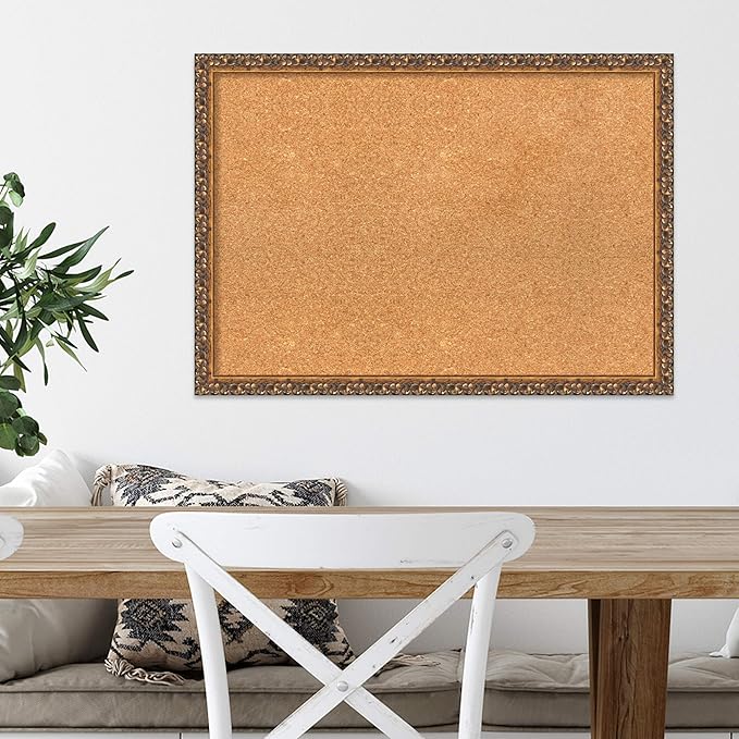 Amanti Art Natural Cork Board for Wall, 20x28 Vision Board with Bronze Frame, Medium Corkboard Office Decor for Home Organization, Traditional Corkboard Pinboard to Display Items for Home-DeskLoop Office