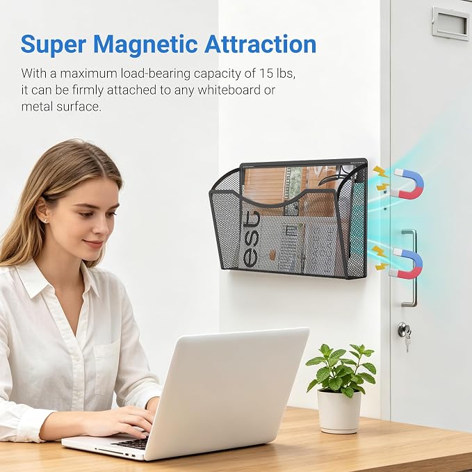 Gawerk Magnetic Wall File Folder, No Drilling Hanging Metal Document Paper Mail - Image 4