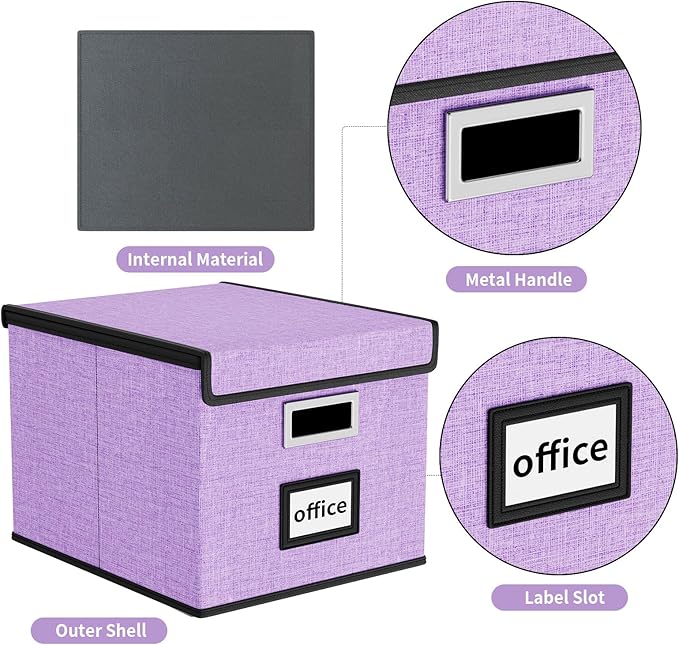 Huolewa Decorative File Organizer Storage Box with Lid, Linen Hanging Filing & Storage Box with Plastic Slide for Office/Decor/Hom, Universal Hanging Filing Organization Box for Letter/Legal Folder