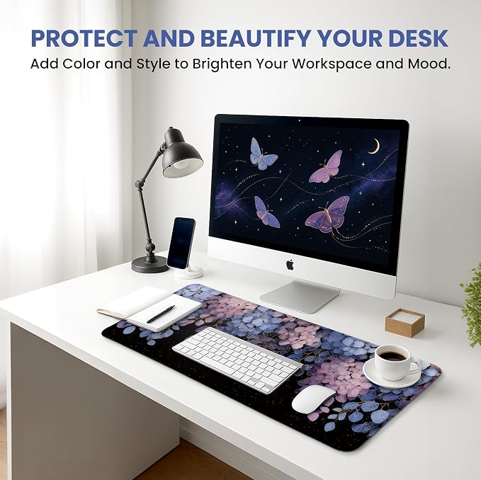 Aesthetic Desk Mat, Cute Midnight Hydrangea Desk Pad Protector - Image 6