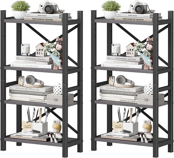 2-Pack Desktop Bookshelf, 4-Tier Stackable Narrow Bookcase, Adjustable by Homeiju