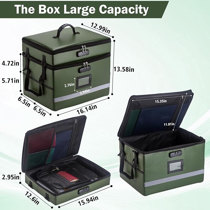 EXLIFBAG 2 Layer File Box with Lock, Portable Document Organizer Box with Handle - Image 3