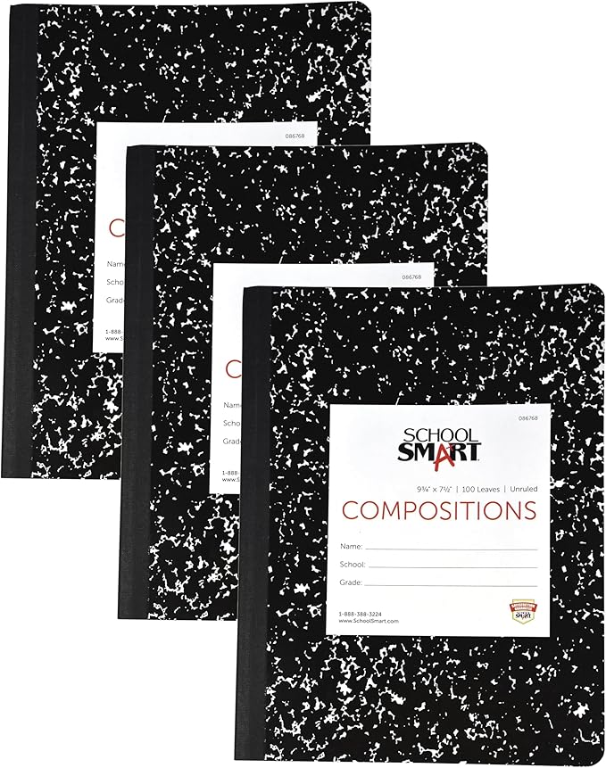 School Smart Hard Cover Composition Book, 9-3/4 x 7-1/2 Inches, 100 Sheets by SchoolSmart