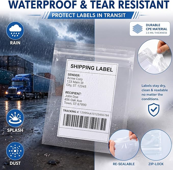 Glenmal 100 Pcs 4.5" x 5.5" Resealable Packing List Envelopes Clear - Image 4