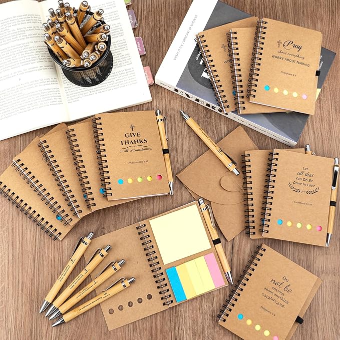 30 Sets Christian Gifts Bulk Prayer Journal Christian Spiral Notebooks with Bible Ballpoint Pens Religious Small Notepad Inspirational Church Gift for Women Men Sunday School Family Bible Study Groups-DeskLoop Office