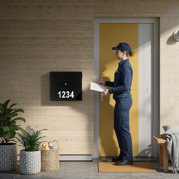 Extra Large Wall Mount Mailboxes for Outside 18 x 16.5 x 7 Inches Locking Security Mail Box Galvanized Steel Wall Mailbox Large Capacity Post Box with Key Lock and Reflective Stickers(Black)-DeskLoop Office