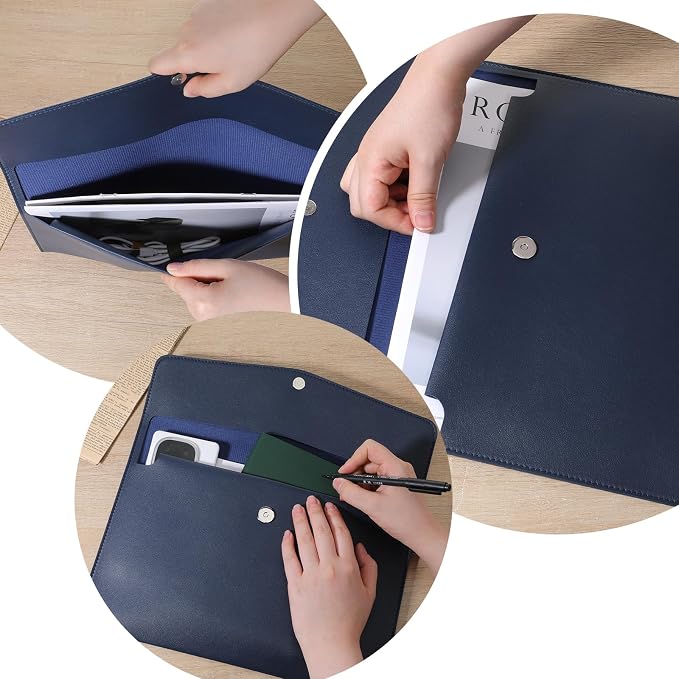 Leather Document Folder, A4 File Document Holder Waterproof Portfolio Envelope - Image 5