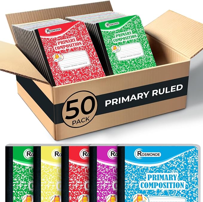 Rosmonde Composition Notebook Bulk, 50 Pack, K-2 Primary Ruled, 200 Pages by Rosmonde