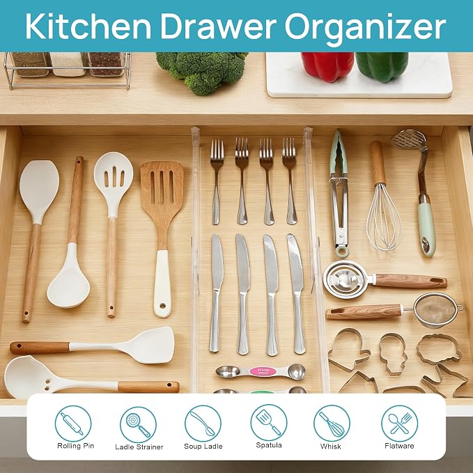 Vtopmart 8 Pack Shallow Drawer Dividers, 2.36" High 12.5"-20.8" Adjustable - Image 4