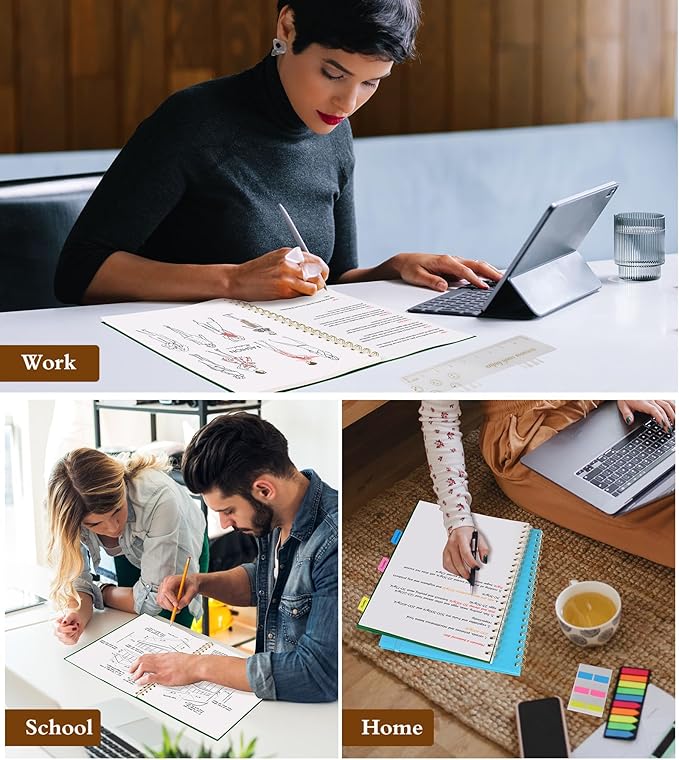 Blank Spiral Notebook Journal 8.5” x 11”, A4 Large Sketch Book for Women Men, 100 GSM Blank Paper Drawing Notebook, Plastic Hardcover Spiral Bound Sketchbook for Sketching Work School Writing, Green-DeskLoop Office