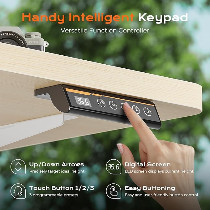 Huuger 55 x 28 Large Electric Standing Desk, Height Adjustable Desk, 27.6" Deep Desktop, Stand up Gaming Computer Office Desk with 2 Hooks, 3 Preset Heights, for Home Office, Natural-DeskLoop Office