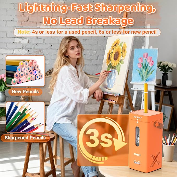 AFMAT Electric Pencil Sharpener, Fully Automatic Pencil Sharpener, Auto in & Out - Image 6